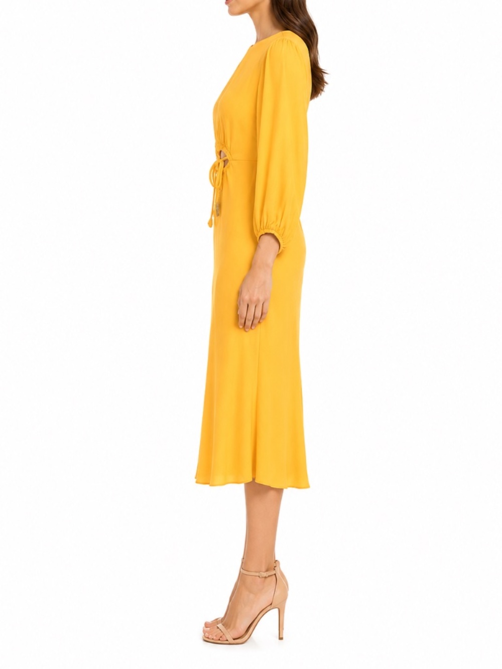 FARM Rio Yellow Cutout Midi Dress Beaded Tassels Size S - Picture 2 of 11